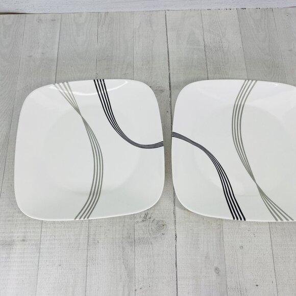 Corelle URBAN ARC Break Chip Resistance Black Gray Lines Dinner Plates Set of 4 - Picture 2 of 10